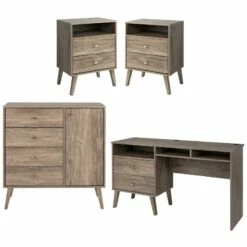 Home Square 4-Piece Set With 2 Tall Nightstands Computer Desk & 4-Drawer Chest