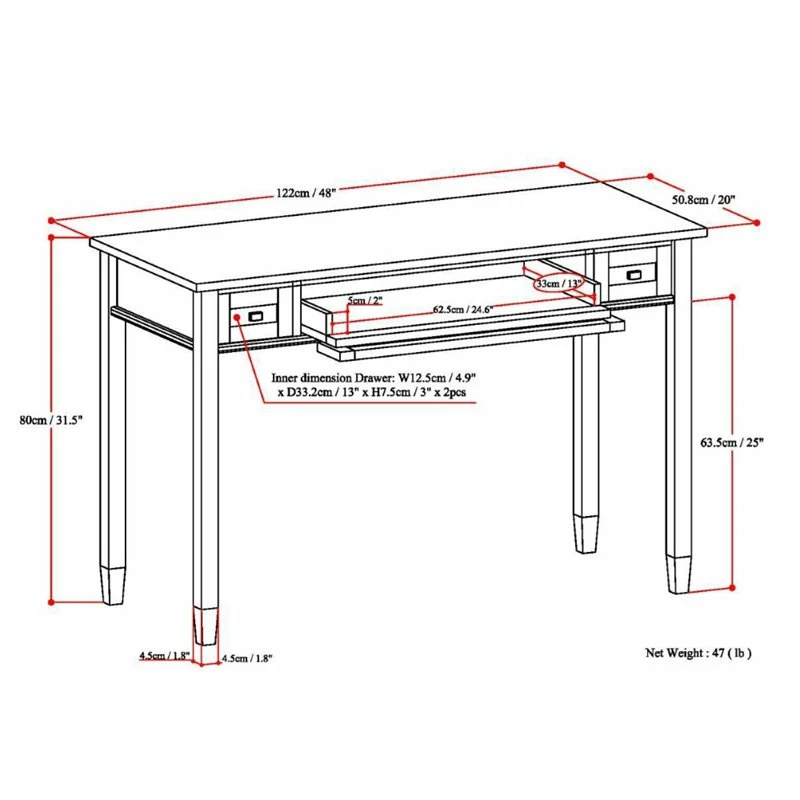 Home Square 2-Piece Set With 48" Writing Office Desk & 72" TV Media Stand 6 Home Square 2-Piece Set With 48" Writing Office Desk & 72" TV Media Stand - Image 4