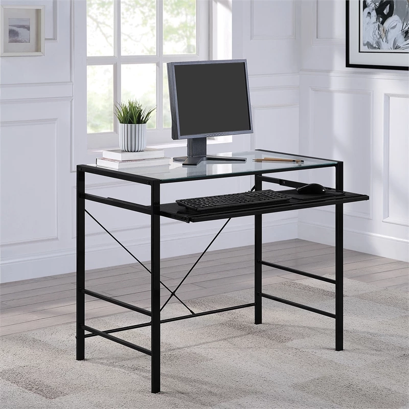Zephyr Computer Desk With Clear Tempered Glass Top And Black Metal Frame 6 Zephyr Computer Desk With Clear Tempered Glass Top And Black Metal Frame - Image 4