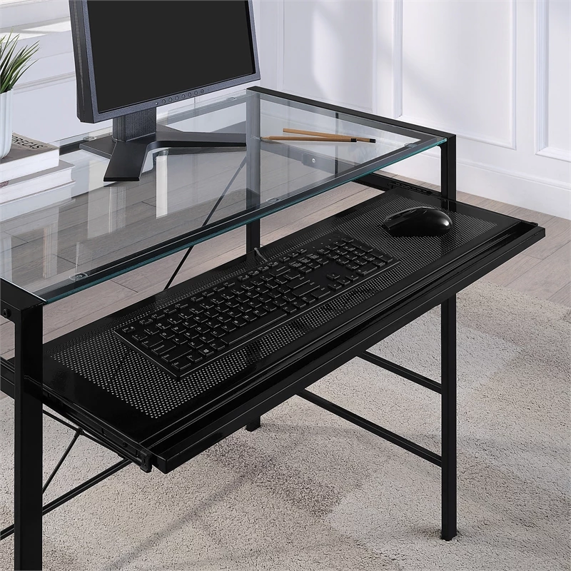 Zephyr Computer Desk With Clear Tempered Glass Top And Black Metal Frame 7 Zephyr Computer Desk With Clear Tempered Glass Top And Black Metal Frame - Image 5