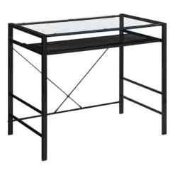 Zephyr Computer Desk With Clear Tempered Glass Top And Black Metal Frame
