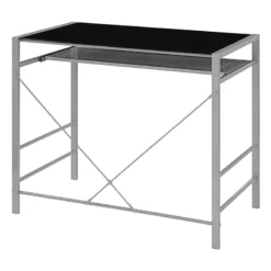 Zephyr Computer Desk With Black Tempered Glass Top And Silver Frame -CYMAX Sales 2474425 2 L
