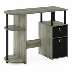 Furinno JAYA Engineered Wood Simplistic Computer Study Desk In Oak Gray/Black