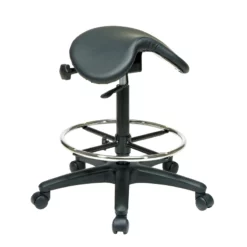 Adjustable Backless Black Vinyl Saddle Seat Stool With Adjustable Foot Ring -CYMAX Sales 24823 5 L