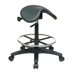 Adjustable Backless Black Vinyl Saddle Seat Stool With Adjustable Foot Ring