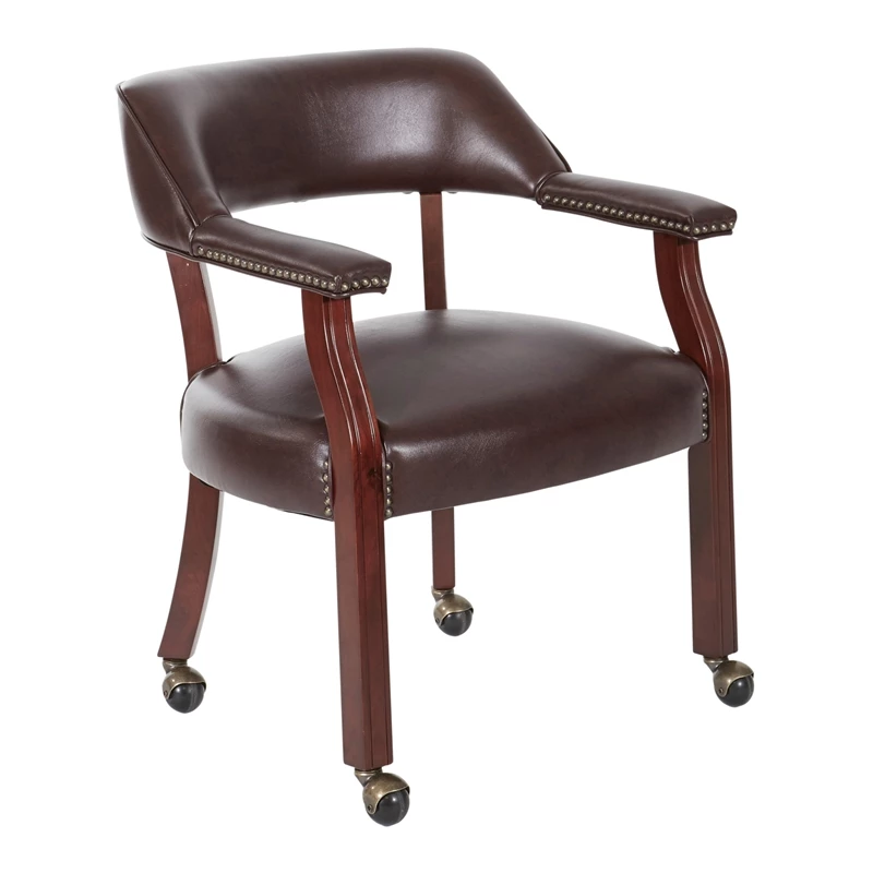 Traditional Visitor Chair In Jamestown Oxblood Red Vinyl And Mahogany Finish 8 Traditional Visitor Chair In Jamestown Oxblood Red Vinyl And Mahogany Finish - Image 6