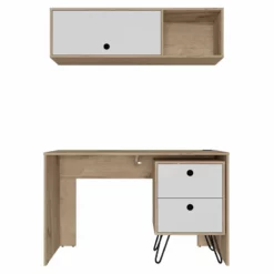 FM Furniture Cartagena Modern Wood Office Desk Set In Light Oak And White