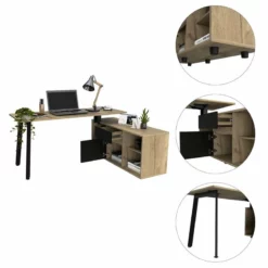 FM Furniture Cusco 150 L-Shaped Modern Wood Office Desk In Light Oak/Black -CYMAX Sales 2489017 3 L