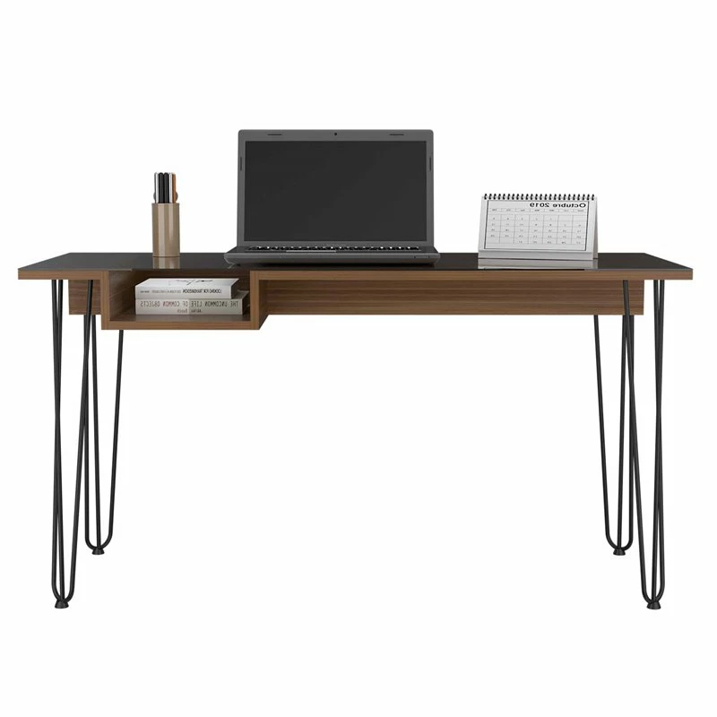 FM Furniture Kyoto 140 Modern Wood Desk With Abstract Steel Legs In Mahogany 6 FM Furniture Kyoto 140 Modern Wood Desk With Abstract Steel Legs In Mahogany - Image 4