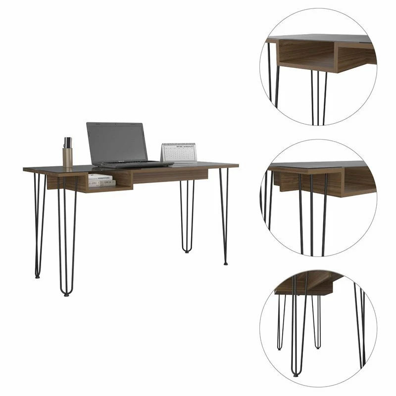 FM Furniture Kyoto 140 Modern Wood Desk With Abstract Steel Legs In Mahogany 7 FM Furniture Kyoto 140 Modern Wood Desk With Abstract Steel Legs In Mahogany - Image 5