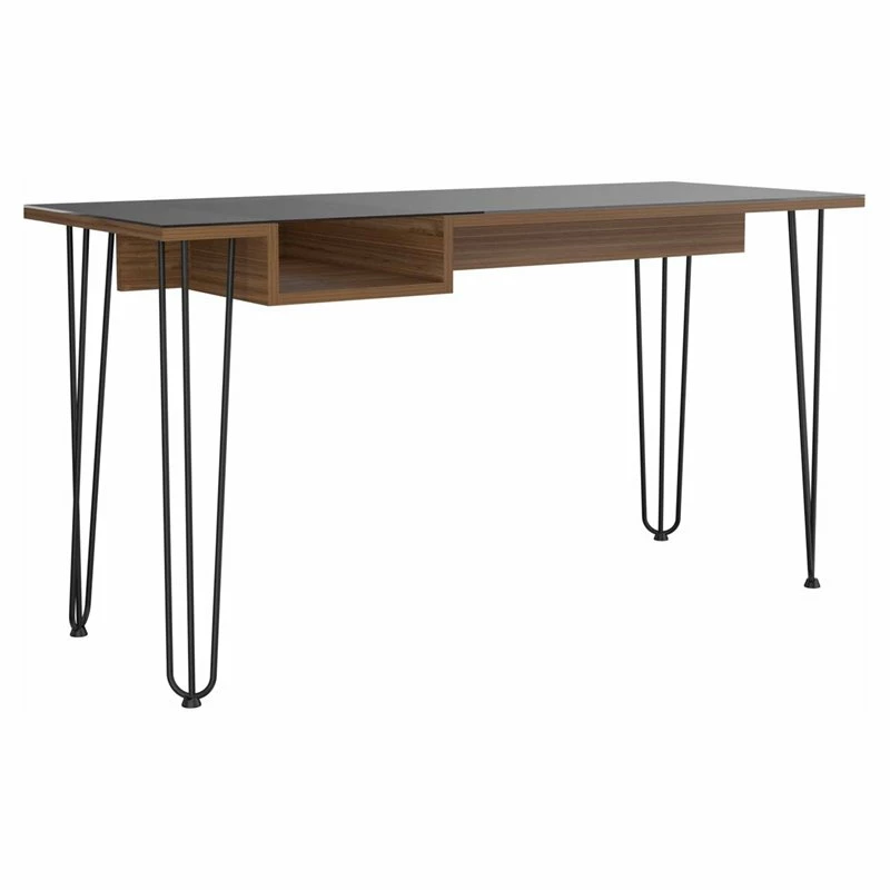 FM Furniture Kyoto 140 Modern Wood Desk With Abstract Steel Legs In Mahogany 3 FM Furniture Kyoto 140 Modern Wood Desk With Abstract Steel Legs In Mahogany