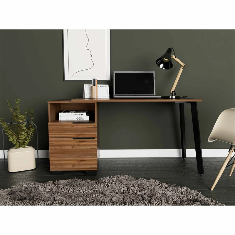 FM Furniture Petra 1 Drawer Wood Desk With One Shelf And One Cabinet In Mahogany 4 FM Furniture Petra 1 Drawer Wood Desk With One Shelf And One Cabinet In Mahogany - Image 2