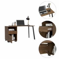 FM Furniture Petra 1 Drawer Wood Desk With One Shelf And One Cabinet In Mahogany 12 FM Furniture Petra 1 Drawer Wood Desk With One Shelf And One Cabinet In Mahogany -CYMAX Sales 2489037 3 L