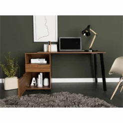 FM Furniture Petra 1 Drawer Wood Desk With One Shelf And One Cabinet In Mahogany -CYMAX Sales 2489037 4 L