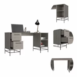FM Furniture San Francisco 150 Modern Wood Desk With 2- Drawer In Light Gray -CYMAX Sales 2489047 3 L