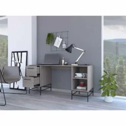FM Furniture San Francisco 150 Modern Wood Desk With 2- Drawer In Light Gray -CYMAX Sales 2489047 4 L