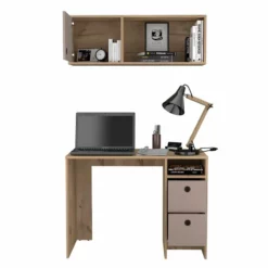 FM Furniture Tokyo 3-Drawer Modern Wood Office Desk Set In Light Oak/Taupe -CYMAX Sales 2489052 2 L