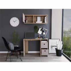 FM Furniture Tokyo 3-Drawer Modern Wood Office Desk Set In Light Oak/Taupe -CYMAX Sales 2489052 4 L