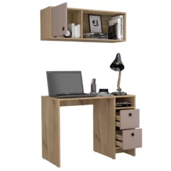 FM Furniture Tokyo 3-Drawer Modern Wood Office Desk Set In Light Oak/Taupe -CYMAX Sales 2489052 7 L