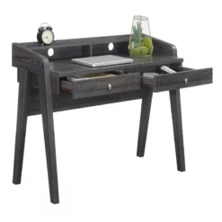 Newport Deluxe Two-Drawer Desk With Shelf In Espresso Wood Finish -CYMAX Sales 2490841 3 L