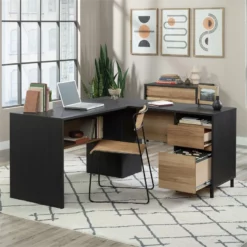 Sauder Acadia Way Engineered Wood L-Shaped Desk In Raven Oak/Timber Oak -CYMAX Sales 2491092 4 L