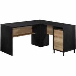 Sauder Acadia Way Engineered Wood L-Shaped Desk In Raven Oak/Timber Oak