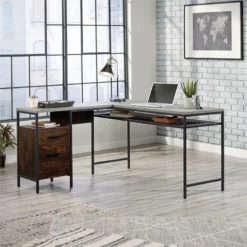 UrbanPro Engineered Wood And Metal L-Shaped Desk In Rich Walnut -CYMAX Sales 2499518 5 L