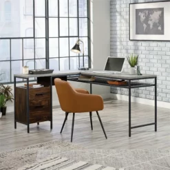 UrbanPro Engineered Wood And Metal L-Shaped Desk In Rich Walnut -CYMAX Sales 2499518 6 L
