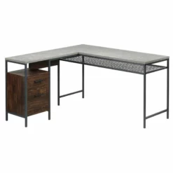 UrbanPro Engineered Wood And Metal L-Shaped Desk In Rich Walnut