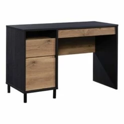 UrbanPro Modern Engineered Wood/Metal Single Pedestal Desk In Raven Oak