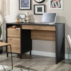 UrbanPro Modern Engineered Wood/Metal Single Pedestal Desk In Raven Oak -CYMAX Sales 2499580 30 L