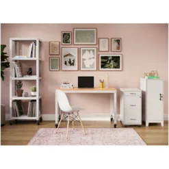 Space Solutions 48" W Mobile Metal Desk With Laminate Top - White/Maple -CYMAX Sales 2500625 4 L