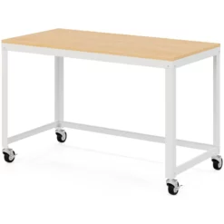 Space Solutions 48" W Mobile Metal Desk With Laminate Top - White/Maple