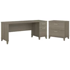 Home Square 2-Piece Set With 72W Office Desk & 2-Drawer File Cabinet In Ash Gray