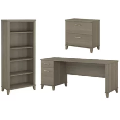 Home Square 3-Piece Set With 72W Office Desk File Cabinet & 5-Shelf Bookcase