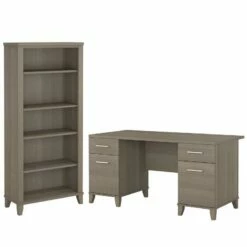 Home Square 2-Piece Set With 60W Office Desk & 5-Shelf Bookcase