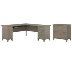 Home Square 2-Piece Set With 72W L Shaped Desk & 2-Drawer File Cabinet