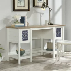 Home Square 2-Piece Set With Writing Desk And 3-Shelf Bookcase In Soft White -CYMAX Sales 2504752 8 L
