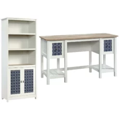 Home Square 2-Piece Set With Writing Desk And 3-Shelf Bookcase In Soft White