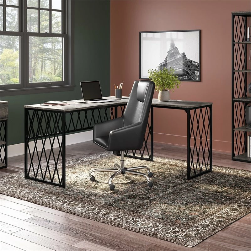 City Park 60W Industrial L Shaped Desk In Dark Gray Hickory - Engineered Wood 4 City Park 60W Industrial L Shaped Desk In Dark Gray Hickory - Engineered Wood - Image 2