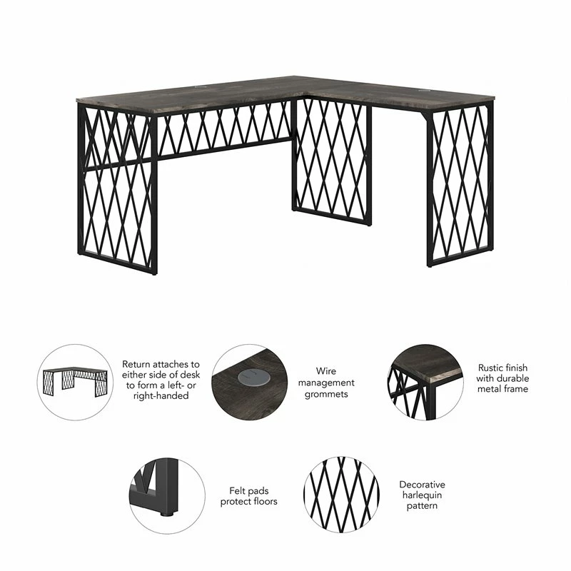 City Park 60W Industrial L Shaped Desk In Dark Gray Hickory - Engineered Wood 5 City Park 60W Industrial L Shaped Desk In Dark Gray Hickory - Engineered Wood - Image 3