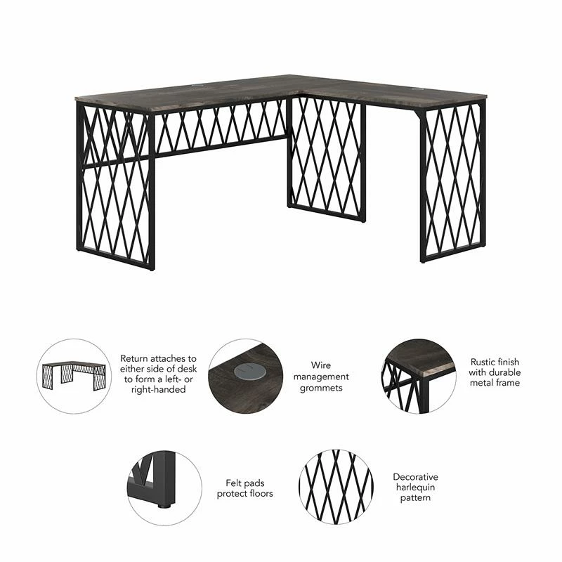 City Park 60W Industrial L Shaped Desk In Dark Gray Hickory - Engineered Wood 11 City Park 60W Industrial L Shaped Desk In Dark Gray Hickory - Engineered Wood - Image 9