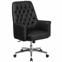 UrbanPro Traditional Leather Mid Back Swivel Office Chair In Black