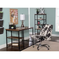 UrbanPro Transitional Wood Desk With 2 Shelves In Brown Stained/Black -CYMAX Sales 2517507 3 L
