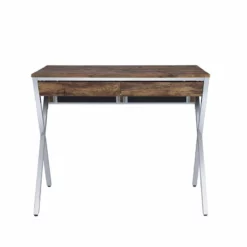 UrbanPro Transitional Home Office Desk In Weathered Oak And Chrome -CYMAX Sales 2517512 2 L