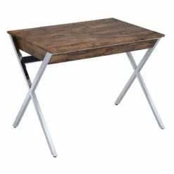 UrbanPro Transitional Home Office Desk In Weathered Oak And Chrome