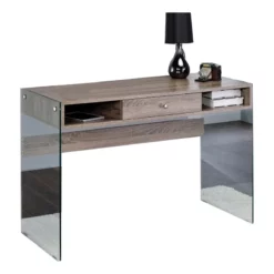 UrbanPro 1 Drawer Oak Wood/Glass Rectangular Writing Desk In Gray/Clear