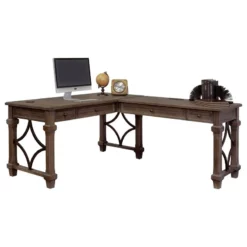 UrbanPro Traditional Wood Open L-Shaped Home Office Desk In Weathered Dove Brown -CYMAX Sales 2517525 11 L
