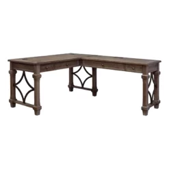 UrbanPro Traditional Wood Open L-Shaped Home Office Desk In Weathered Dove Brown