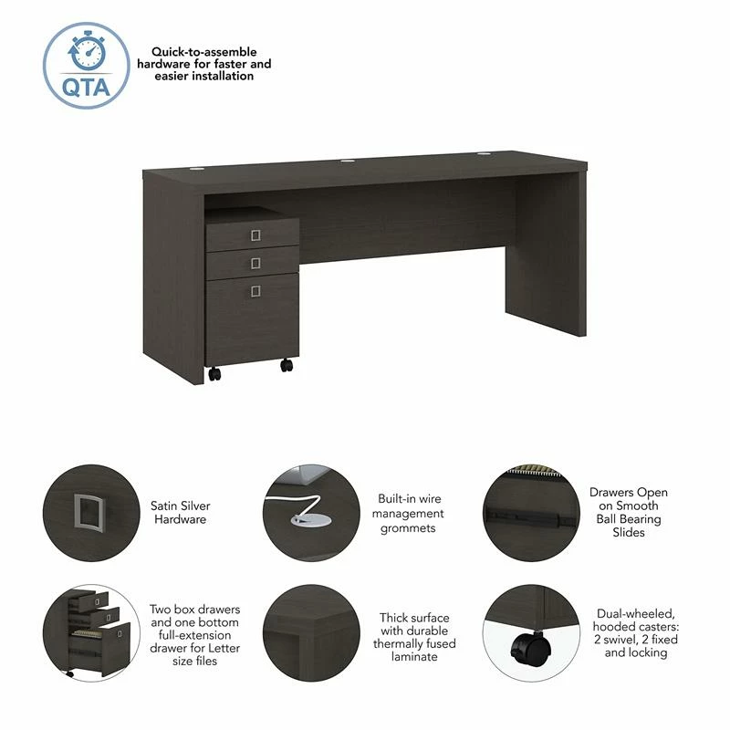 Echo 72W Computer Desk With Drawers In Modern Gray - Engineered Wood 10 Echo 72W Computer Desk With Drawers In Modern Gray - Engineered Wood - Image 8